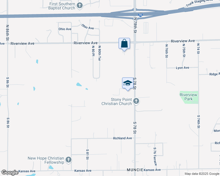 map of restaurants, bars, coffee shops, grocery stores, and more near 100 South 78 Street in Kansas City