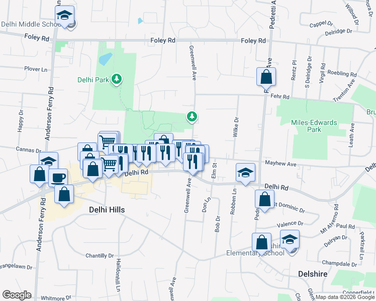 map of restaurants, bars, coffee shops, grocery stores, and more near 427 Greenwell Avenue in Cincinnati