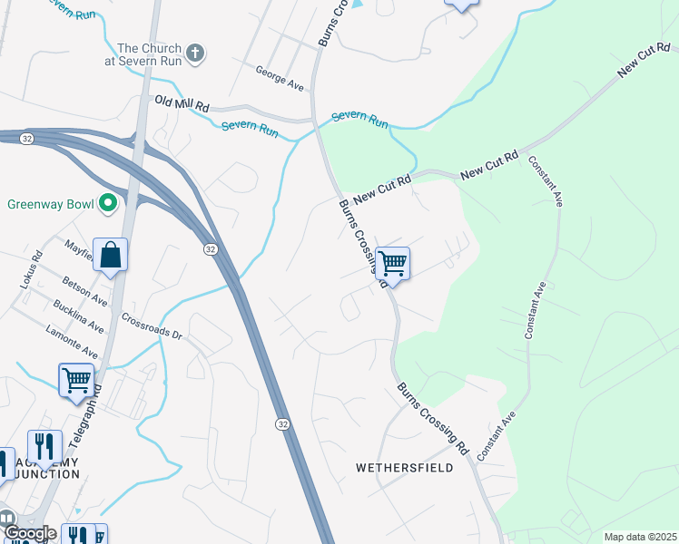 map of restaurants, bars, coffee shops, grocery stores, and more near 231 Carbarn Road in Severn