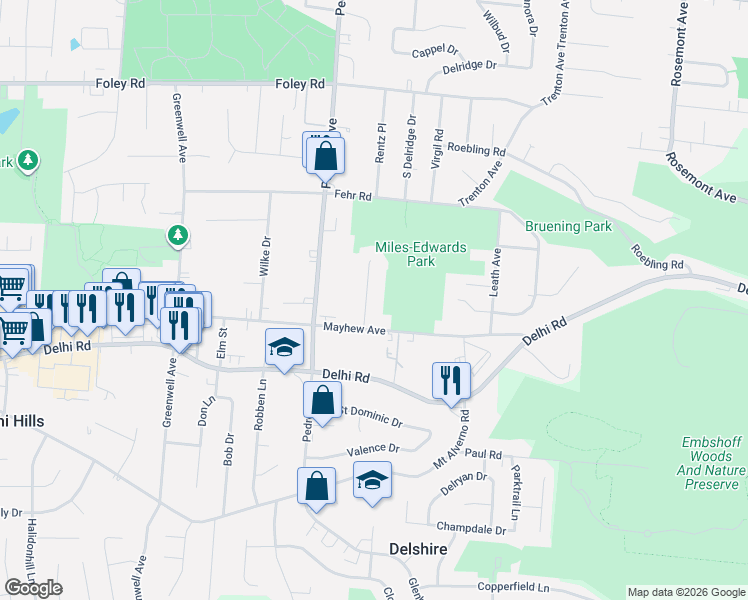 map of restaurants, bars, coffee shops, grocery stores, and more near 448 Kitty Lane in Cincinnati