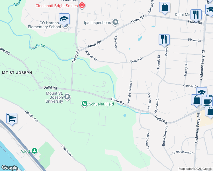 map of restaurants, bars, coffee shops, grocery stores, and more near 464 Woodlands Ridge Drive in Cincinnati