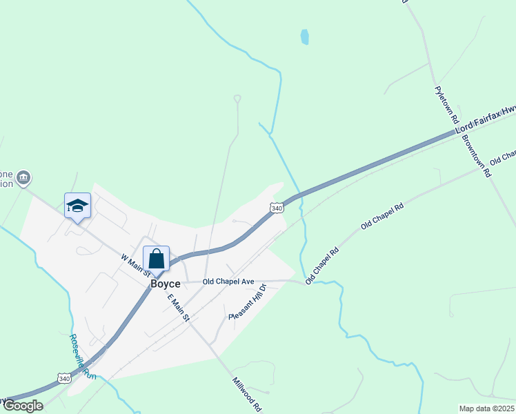 map of restaurants, bars, coffee shops, grocery stores, and more near 10586 Lord Fairfax Highway in Boyce