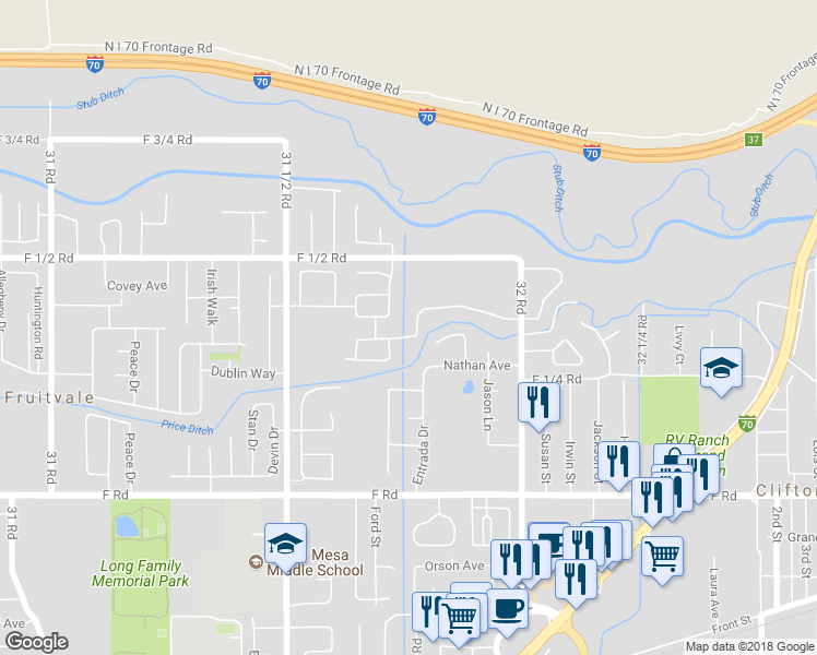 map of restaurants, bars, coffee shops, grocery stores, and more near 3174 Highview Road in Grand Junction