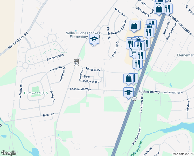 map of restaurants, bars, coffee shops, grocery stores, and more near 41 Tyndall Trail in Camden