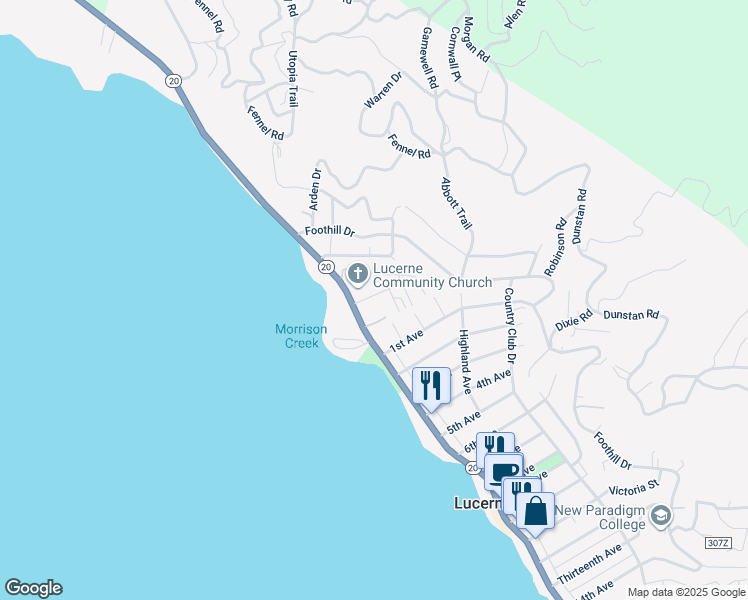 map of restaurants, bars, coffee shops, grocery stores, and more near 5890 East Highway 20 in Lucerne