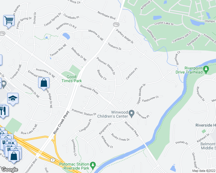 map of restaurants, bars, coffee shops, grocery stores, and more near 18763 North Trident Square in Leesburg