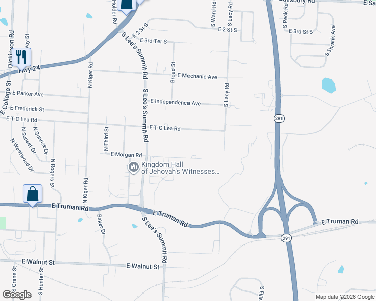 map of restaurants, bars, coffee shops, grocery stores, and more near 15911 East T C Lea Road in Independence