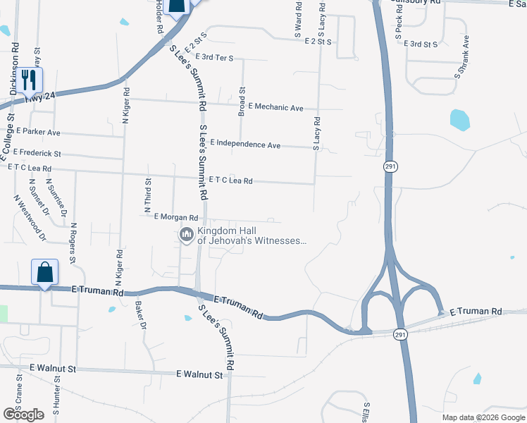 map of restaurants, bars, coffee shops, grocery stores, and more near 15911 East T C Lea Road in Independence