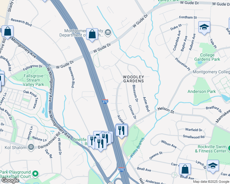 map of restaurants, bars, coffee shops, grocery stores, and more near 862 Azalea Drive in Rockville
