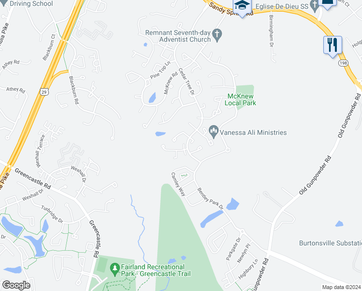 map of restaurants, bars, coffee shops, grocery stores, and more near 14806 Crosswood Terrace in Burtonsville