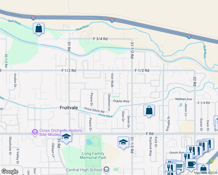 map of restaurants, bars, coffee shops, grocery stores, and more near 642 Brooks Court in Grand Junction