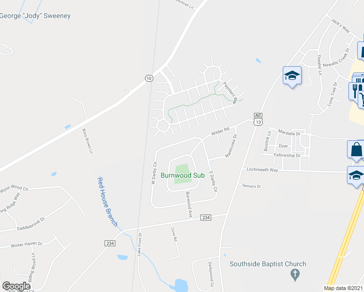 map of restaurants, bars, coffee shops, grocery stores, and more near 201 West Darby Circle in Dover