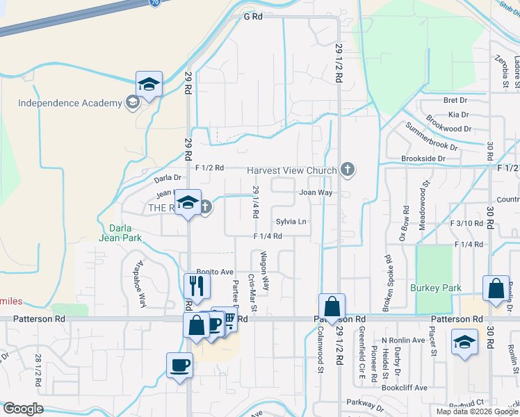 map of restaurants, bars, coffee shops, grocery stores, and more near 2921 Music Avenue in Grand Junction