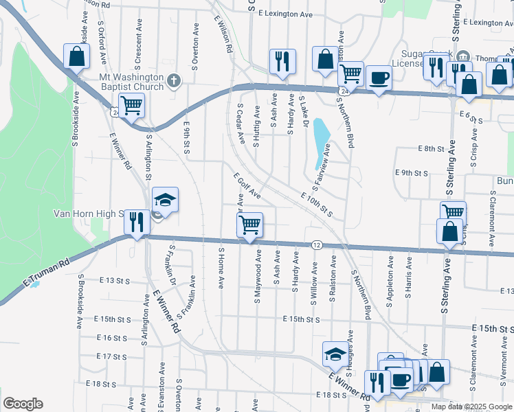 map of restaurants, bars, coffee shops, grocery stores, and more near 10129 East Golf Avenue in Independence