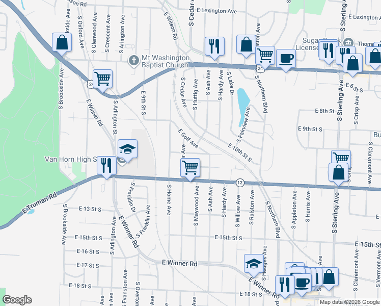 map of restaurants, bars, coffee shops, grocery stores, and more near 10129 East Golf Avenue in Independence