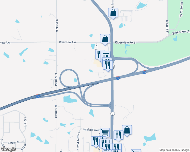 map of restaurants, bars, coffee shops, grocery stores, and more near 13041 Ridge Drive in Bonner Springs