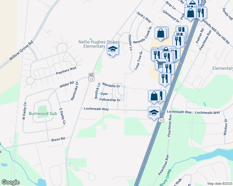 map of restaurants, bars, coffee shops, grocery stores, and more near 51 Tyndall Trail in Camden