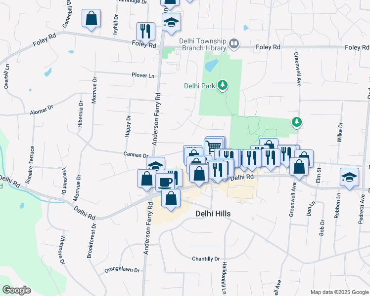 map of restaurants, bars, coffee shops, grocery stores, and more near 483 Welland Drive in Cincinnati