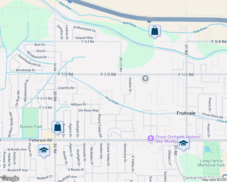 map of restaurants, bars, coffee shops, grocery stores, and more near 3043 F 1/2 Road in Grand Junction