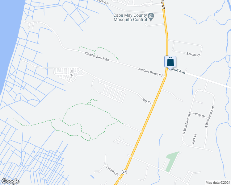 map of restaurants, bars, coffee shops, grocery stores, and more near 35 New Jersey 47 in Cape May County