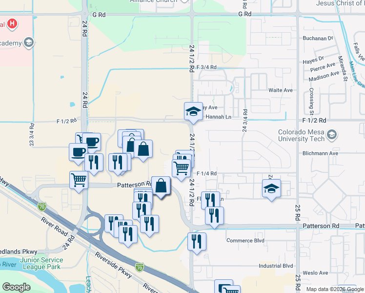 map of restaurants, bars, coffee shops, grocery stores, and more near in Grand Junction