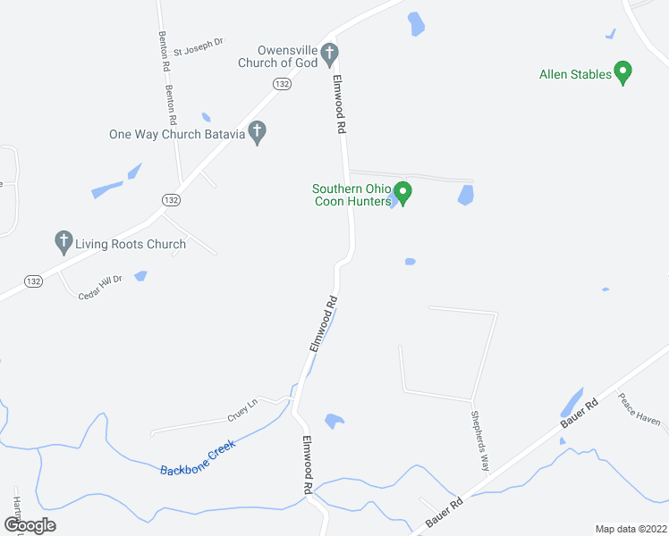 map of restaurants, bars, coffee shops, grocery stores, and more near 4541 Elmwood Road in Batavia