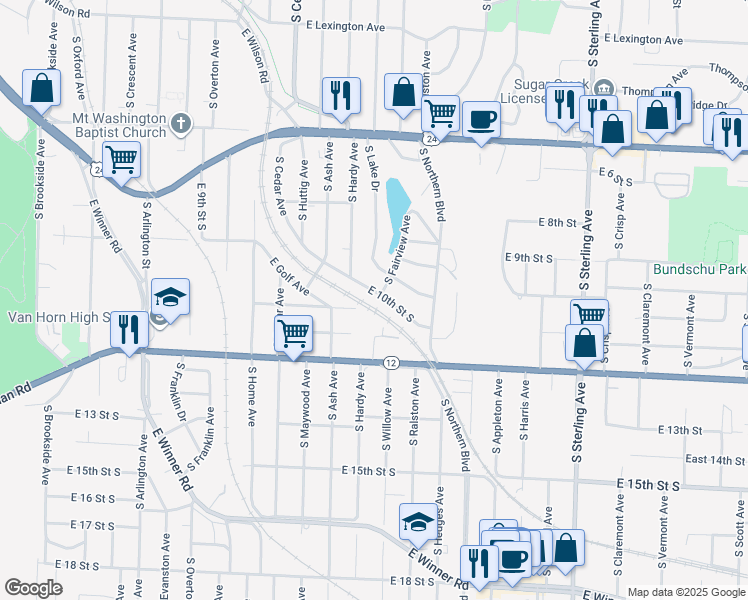 map of restaurants, bars, coffee shops, grocery stores, and more near 10409 East 10th Street South in Independence