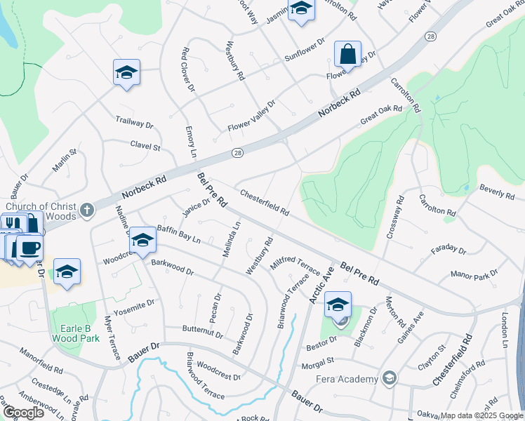 map of restaurants, bars, coffee shops, grocery stores, and more near 14612 Chesterfield Road in Rockville