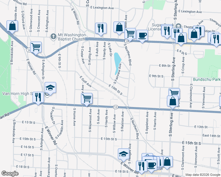 map of restaurants, bars, coffee shops, grocery stores, and more near 10409 East 10th Street South in Independence