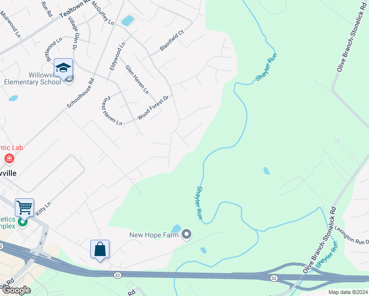 map of restaurants, bars, coffee shops, grocery stores, and more near 4580 Balmoral Drive in Batavia