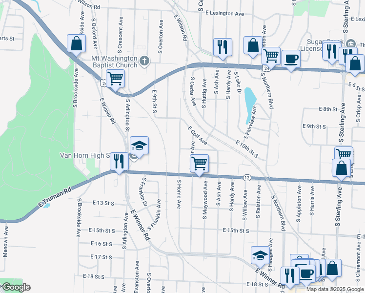map of restaurants, bars, coffee shops, grocery stores, and more near 931 South Home Avenue in Independence