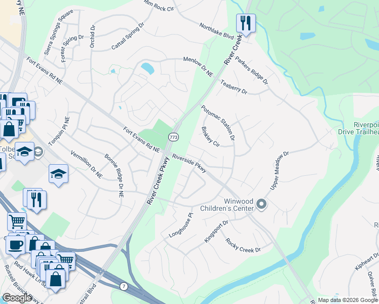 map of restaurants, bars, coffee shops, grocery stores, and more near 43042 Sherbrooke Terrace in Leesburg