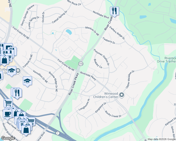 map of restaurants, bars, coffee shops, grocery stores, and more near 43042 Sherbrooke Terrace in Leesburg