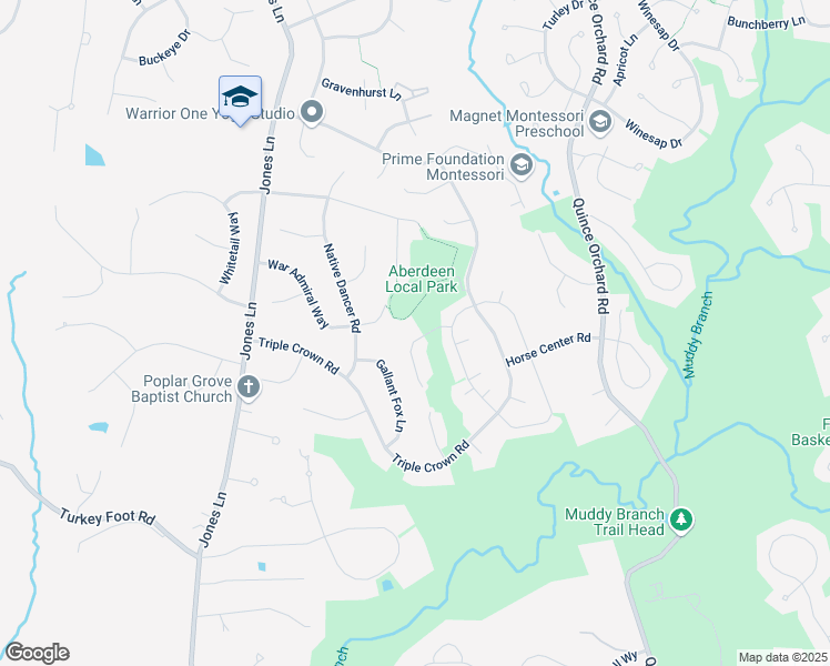 map of restaurants, bars, coffee shops, grocery stores, and more near 12409 Keeneland Place in North Potomac