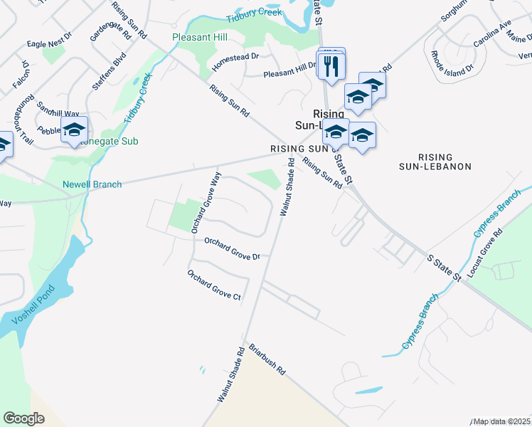map of restaurants, bars, coffee shops, grocery stores, and more near 244 Apple Blossom Drive in Rising Sun-Lebanon