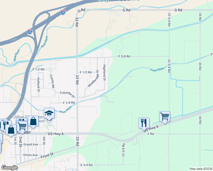 map of restaurants, bars, coffee shops, grocery stores, and more near 638 Highland Drive in Clifton