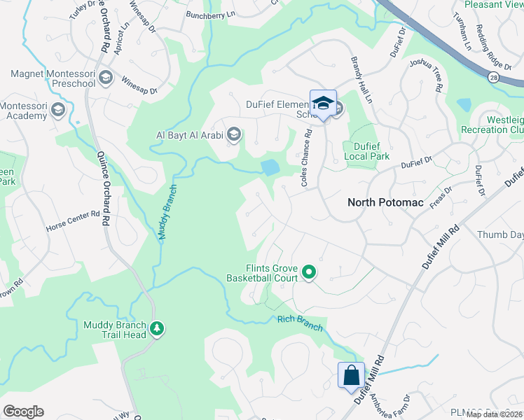 map of restaurants, bars, coffee shops, grocery stores, and more near 11716 Flints Grove Ln in North Potomac