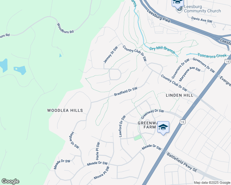 map of restaurants, bars, coffee shops, grocery stores, and more near 1217 Bradfield Drive Southwest in Leesburg