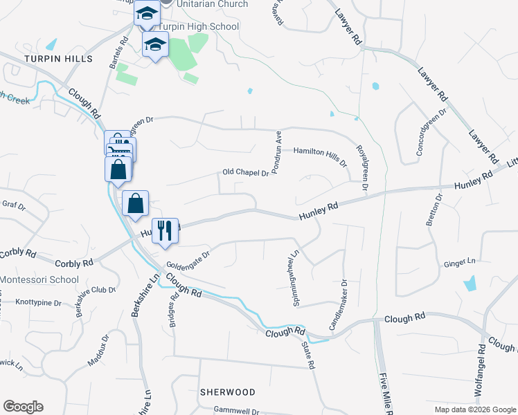 map of restaurants, bars, coffee shops, grocery stores, and more near 7074 Hunley Rd in Cincinnati