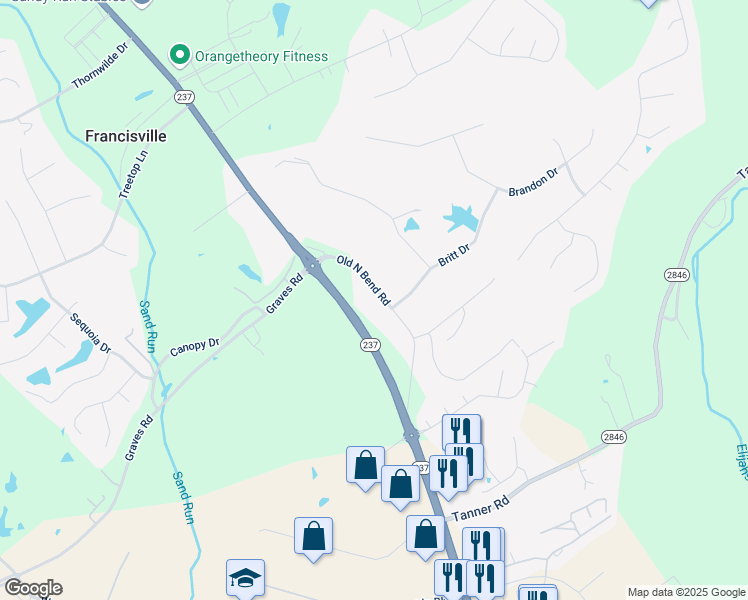 map of restaurants, bars, coffee shops, grocery stores, and more near 1687 Old North Bend Road in Hebron
