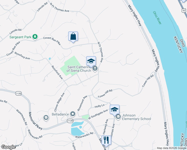 map of restaurants, bars, coffee shops, grocery stores, and more near 37 Rossford Avenue in Fort Thomas