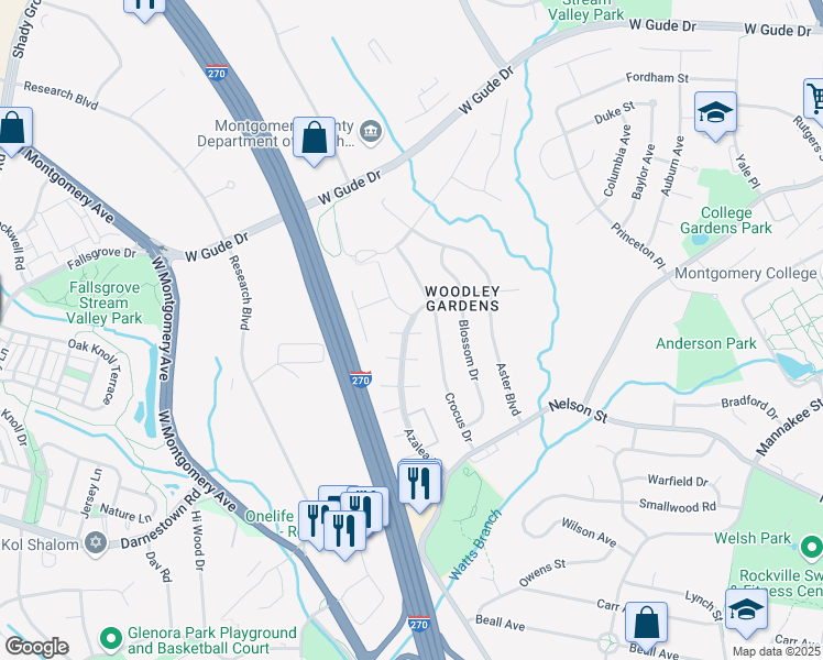 map of restaurants, bars, coffee shops, grocery stores, and more near 871 Azalea Drive in Rockville