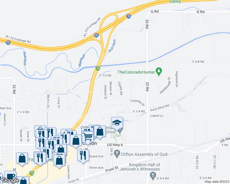 map of restaurants, bars, coffee shops, grocery stores, and more near 3277 Salem Court in Clifton