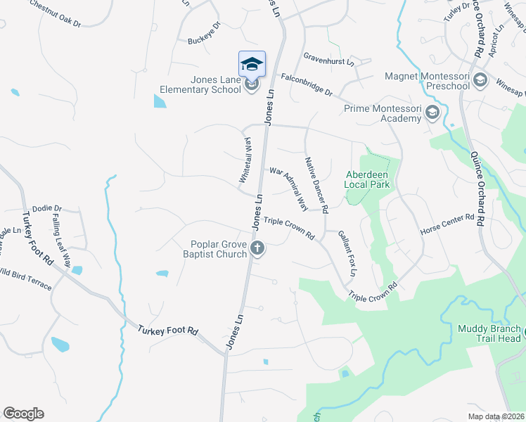 map of restaurants, bars, coffee shops, grocery stores, and more near 12741 Triple Crown Road in North Potomac