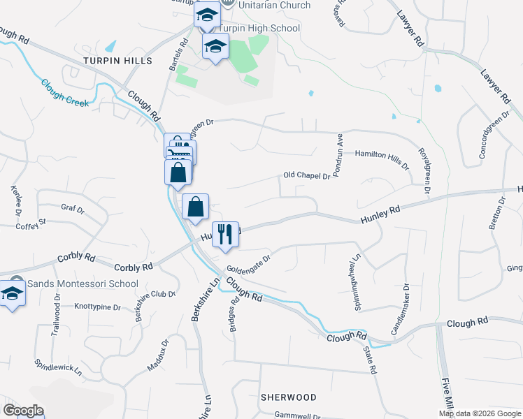map of restaurants, bars, coffee shops, grocery stores, and more near 6975 Copperglow Court in Cincinnati