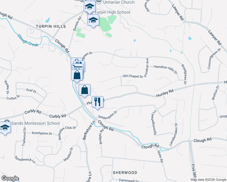 map of restaurants, bars, coffee shops, grocery stores, and more near 6975 Copperglow Court in Cincinnati