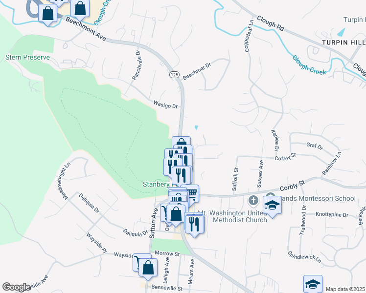 map of restaurants, bars, coffee shops, grocery stores, and more near 2332 Beechmont Avenue in Cincinnati