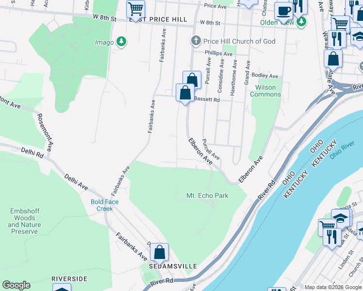 map of restaurants, bars, coffee shops, grocery stores, and more near 334 Crestline Avenue in Cincinnati