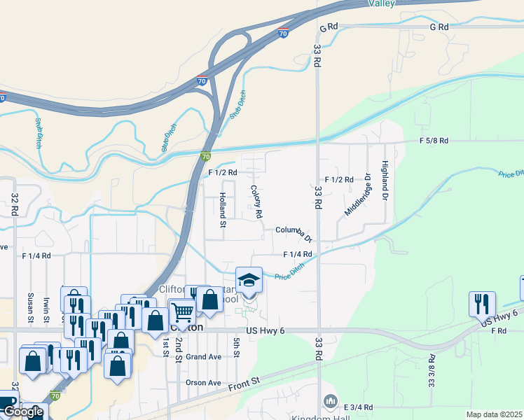 map of restaurants, bars, coffee shops, grocery stores, and more near 634 1/2 Colony Court in Clifton