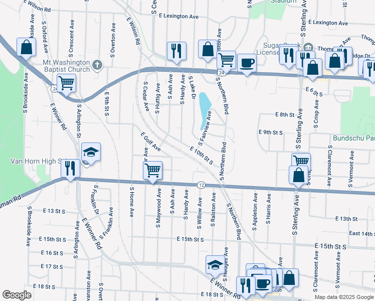 map of restaurants, bars, coffee shops, grocery stores, and more near 10409 E 10th Street South in Independence